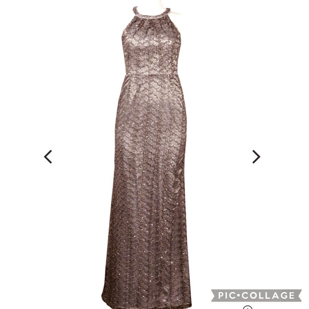 Adrianna Papell halter lace low back long gown - Picture 2 of 12